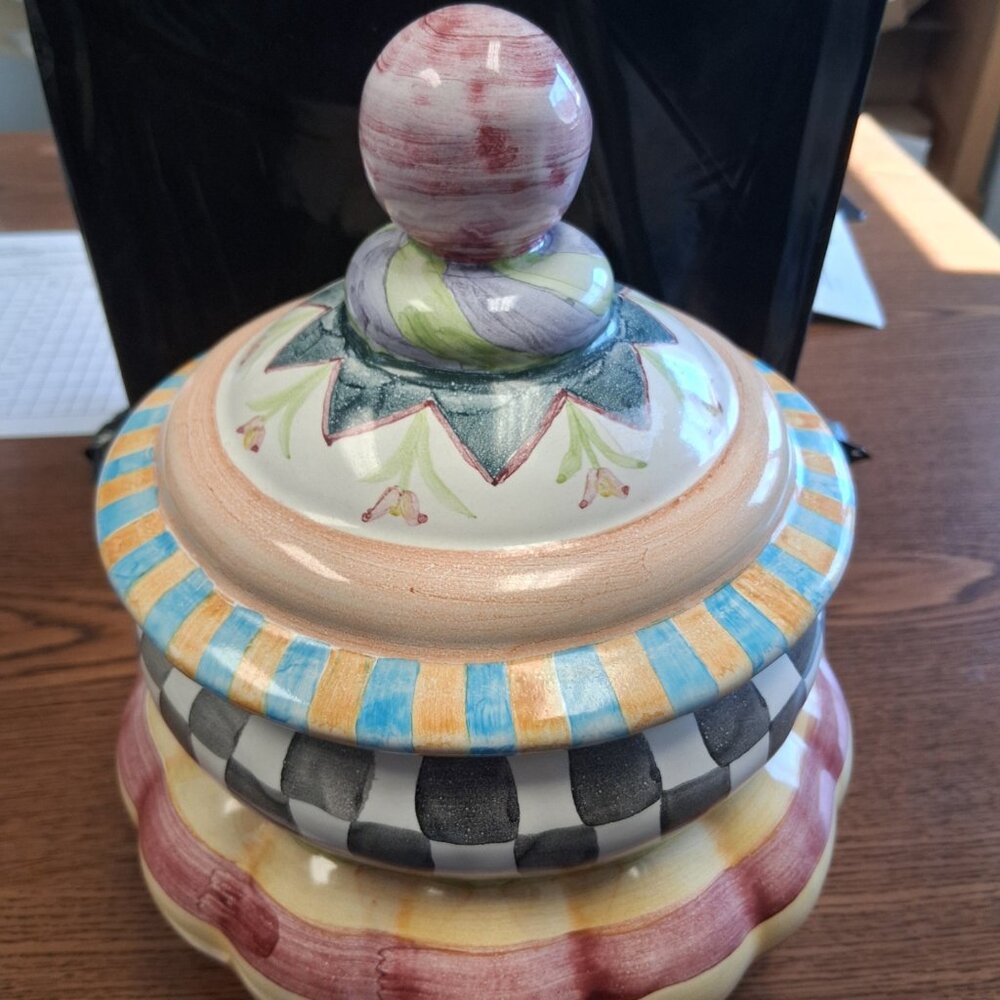 Mackenzie-Childs Odd Fellows Ceramic Canister/Covered - 9" Tall